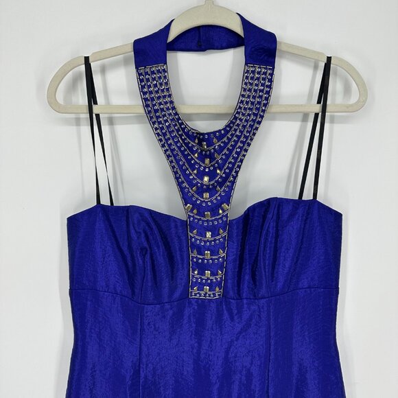 Laundry by Shelli Segal Embellished Halter Cocktail Dress 12 Mini Beaded Blue - Picture 5 of 13